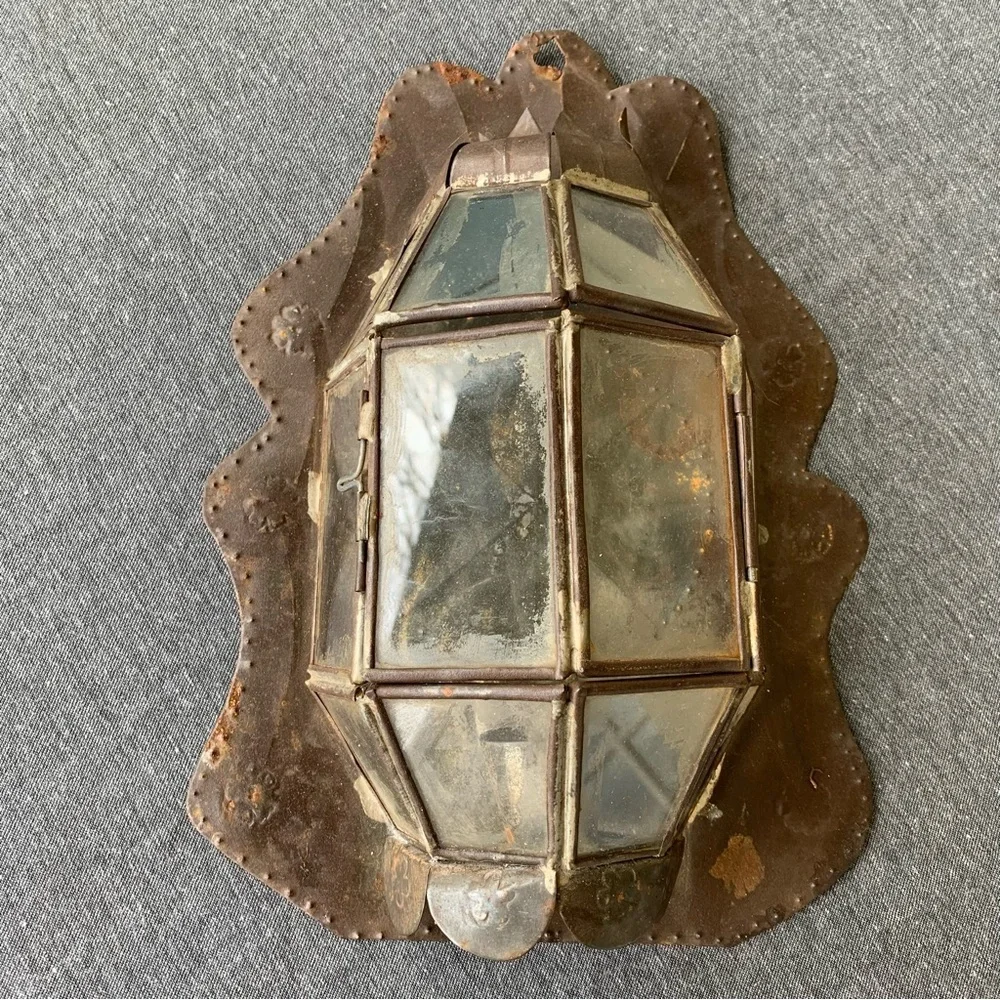 Vintage Tin Glass Rustic Wall Lantern Farmhouse